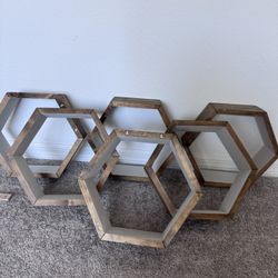 Rustic Hexagon Wall Shelves – Set of 5 – $50