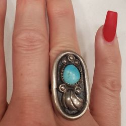 Large Navajo Sterling Silver Turquoise Ring