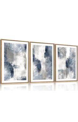 Houria Abstract Navy Blue Gray Framed Canvas Wall Art  