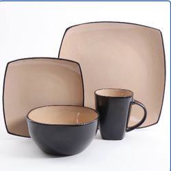Gibson Soho Lounge Square 16-Piece Dinnerware Set - Taupe
