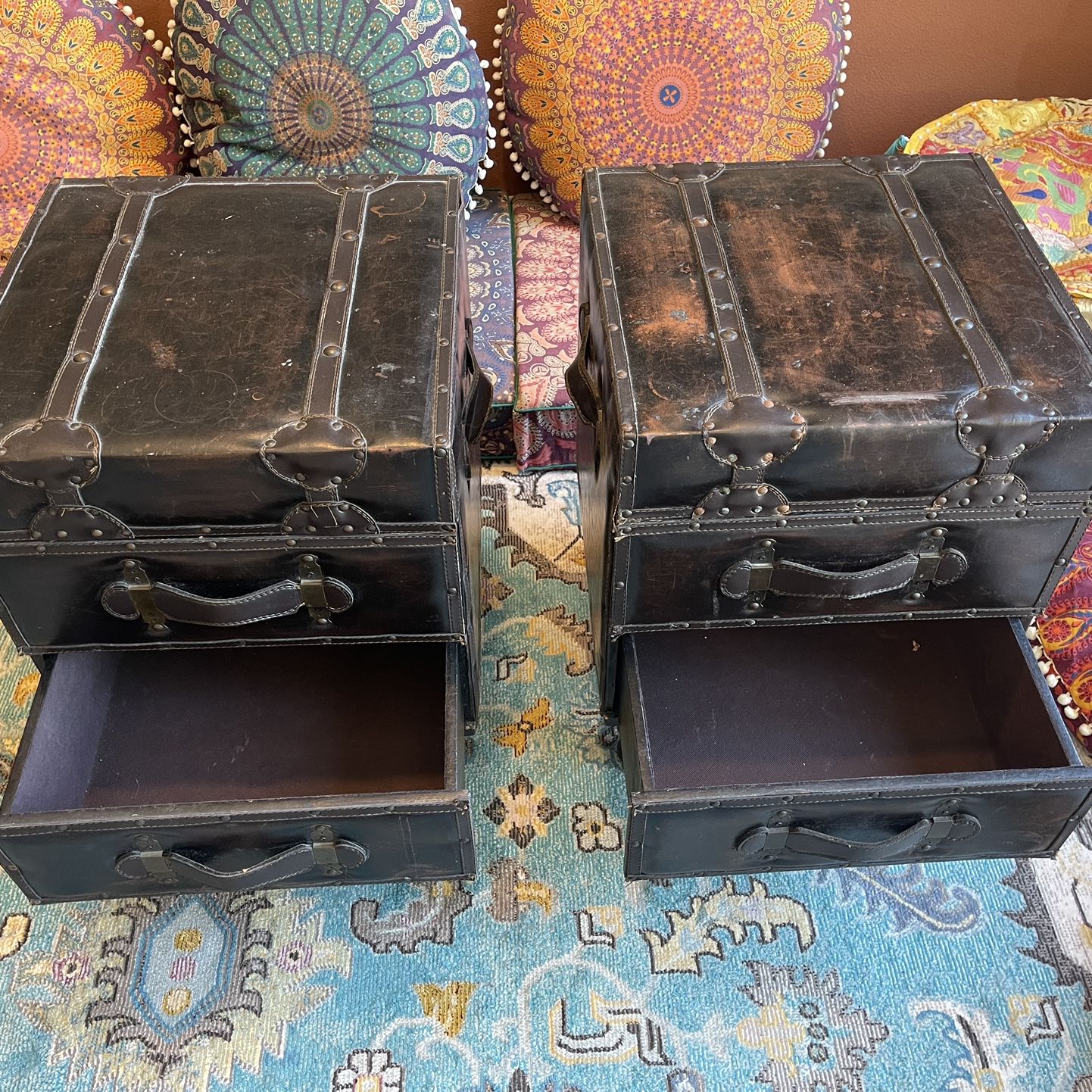 2 Vintage Leather End Tables 