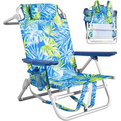 Set of 2 Backpack Beach Chairs for Adults,Portable Folding Camping Chair with Cup Holder & Towel Rack