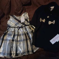 RARE NEW BONNIE BABY BLACK JACKET & GOLD/SLIVER DRESS SET SIZE 18M
