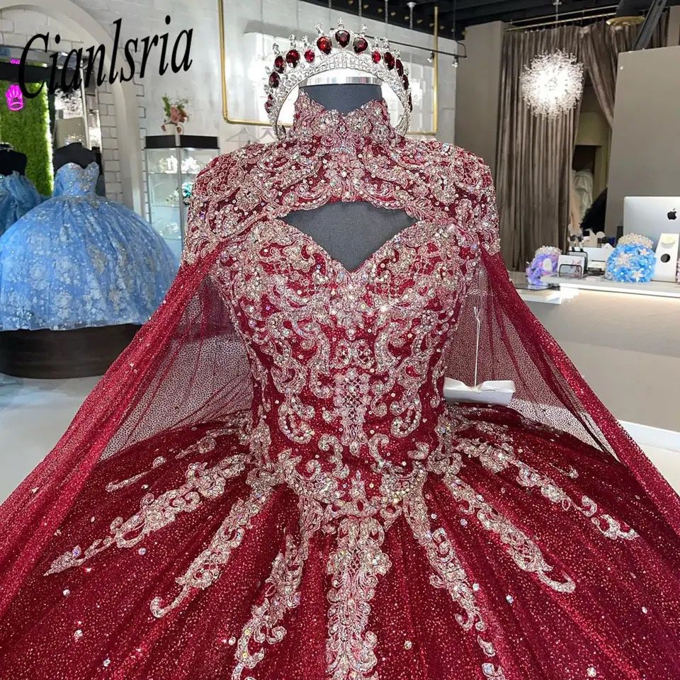 Elegant beaded crystal quinceanera dress