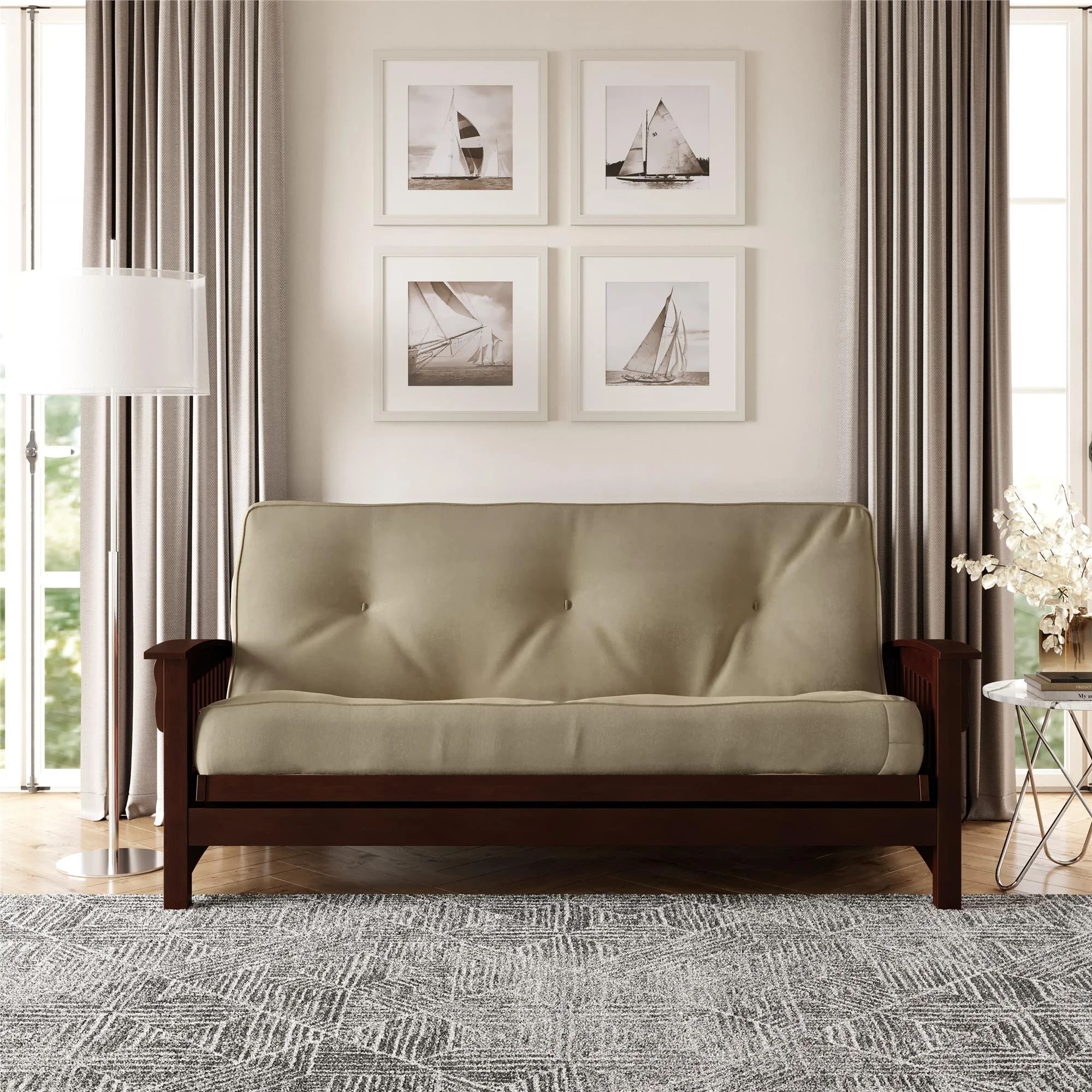 DHP Caden 8 Inch Futon Mattress with Tufted Cover and Recycled Polyester Fill, Full Size, Tan