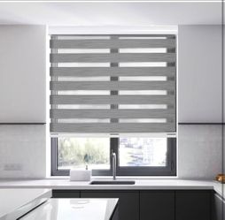 Zebra Blinds for Indoor Windows, 22" W x 75" H, Gray
Dual Layer Free-Stop Window Shades, Privacy Light Control for Day and Night, Light Filtering Blin
