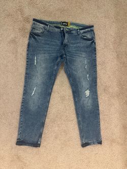 RAW X Men’s Distressed Skinny Jeans 38x32 – Blue Denim