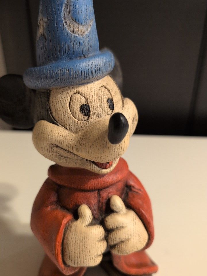 Disney Mickey Mouse The Sorcerer's Apprentice Wooden Statue Vintage 12 Inch Nice