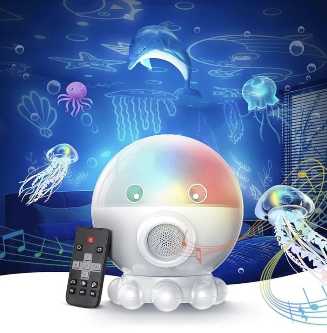Cute Octopus Night Light Projector,17 Light Modes Ocean Star Projector with 360° Rotation, 3 Projection Films and 9 Lullaby Songs,Night Lamp with Remo
