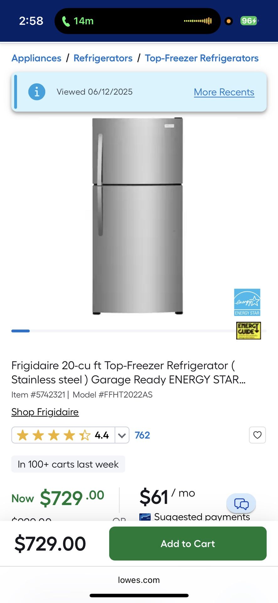 Frigidaire Freezer/Refrigerator