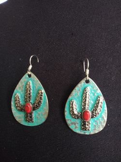 Sterling silver 925~ SILVER PLATED cactus& FAUX coral earrings