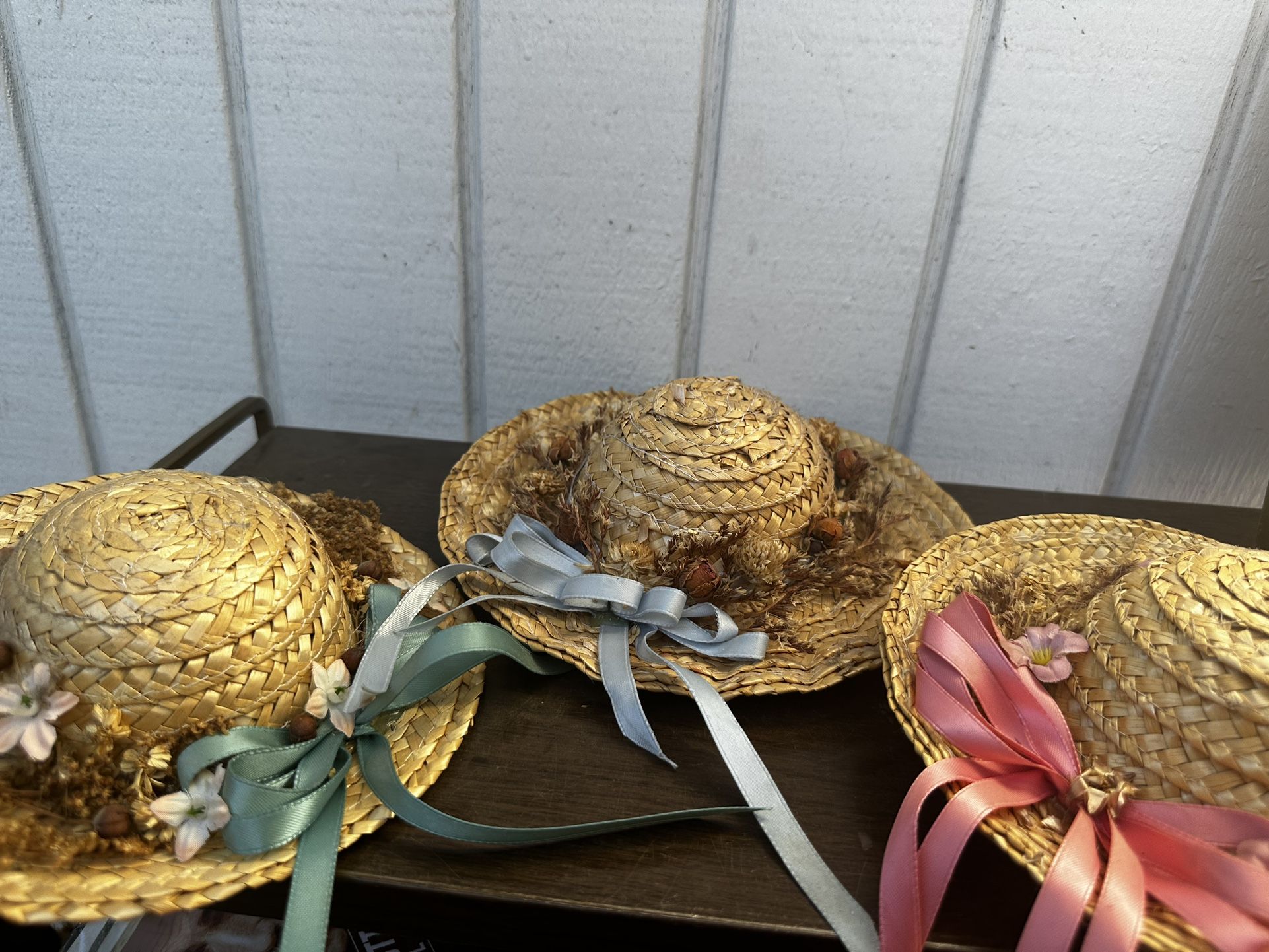 Adorable Set Of 3 Straw Hats Decorative Or For Dolls