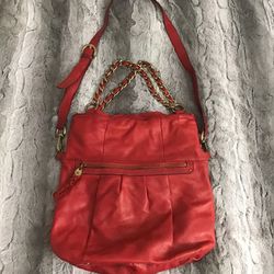 B Makowsky Red Leather Bag Handbag Messenger Tote Shoulder Bag