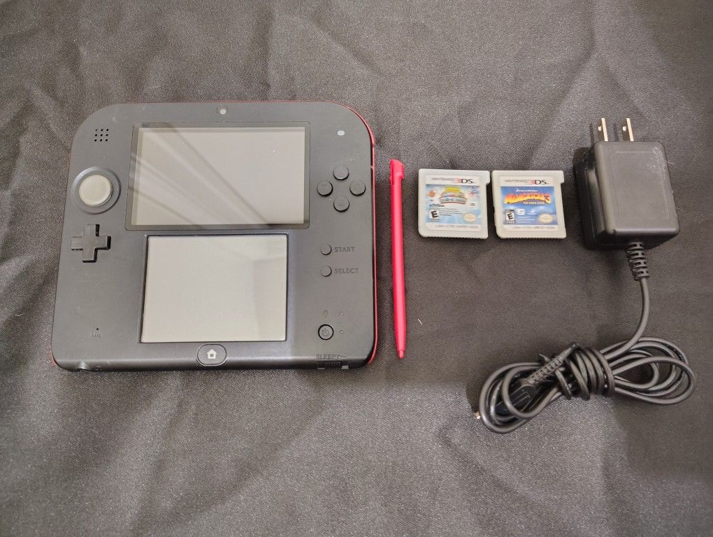 Red Nintendo 2DS With Games And Charger