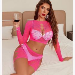 Avidlove Lingerie Set for Women Sexy Two Piece Fishnet Rave Outfits Free Size Long Sleeve .
