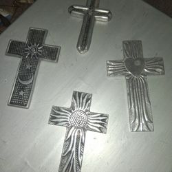 4 Handmade Pewter Crosses 