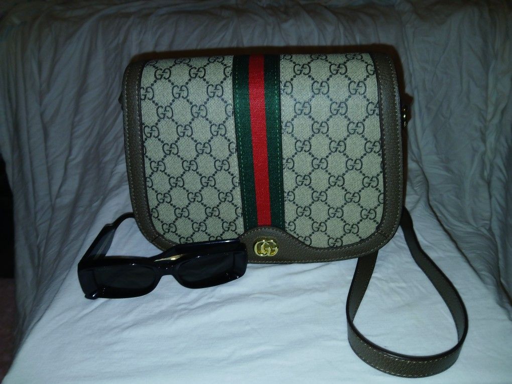 GG Supreme Monogram Web Small Ophidia Flap Messenger Bag Brown