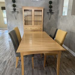 “Solid Wood Maple Dining Set – Table w/ Leaf, 8 Chairs + Cabinet” 
