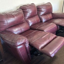 2 Burgundy Leather Couches W/Recliners (Mira Mesa)