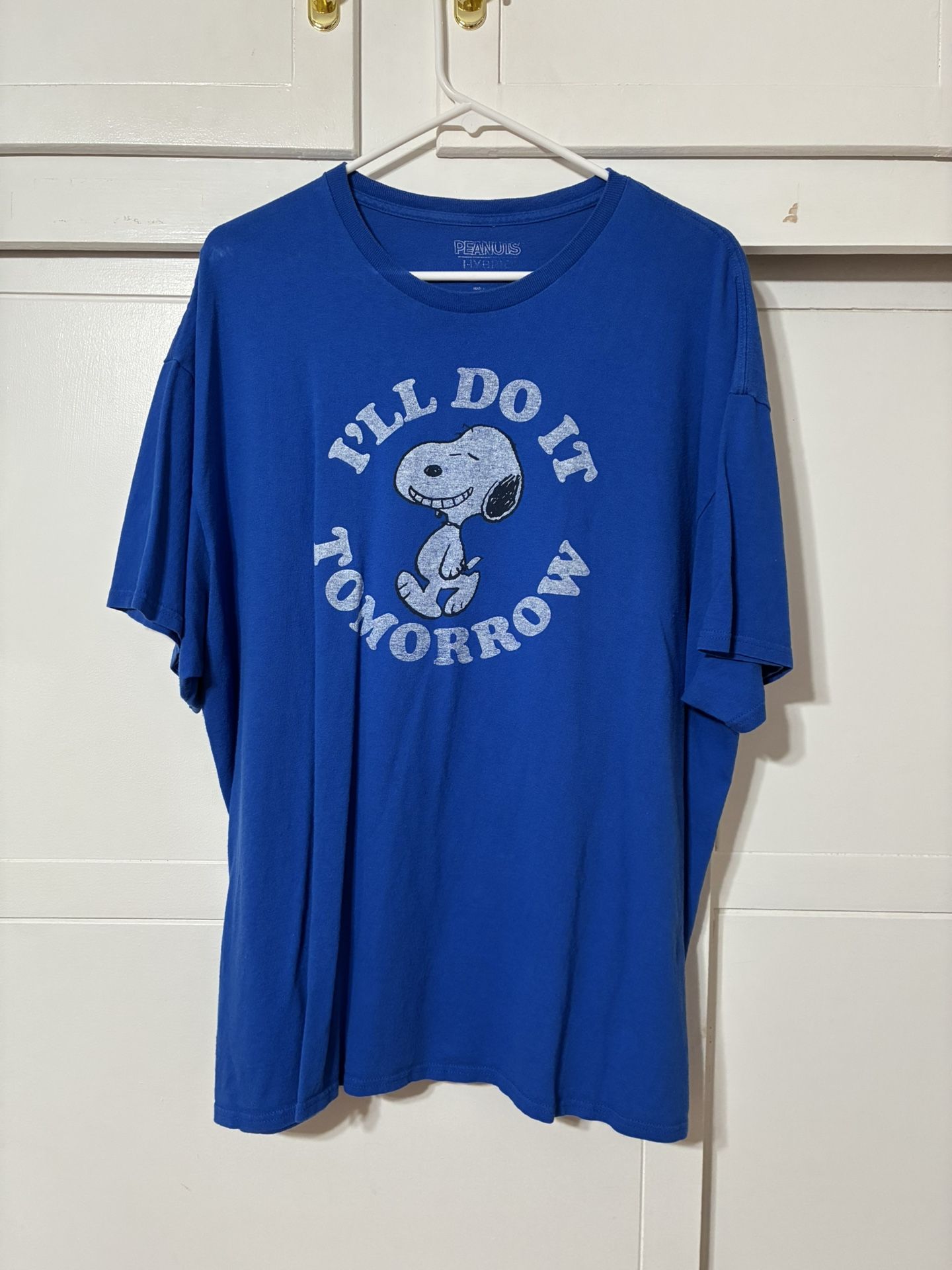 Men’s Peanuts Snoopy “I’ll Do It Tomorrow” Blue Graphic T-Shirt Size XXL