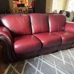 Maroon Sofa and Loveseat