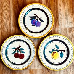 1942-‘78 (3) Stangl Pottery  “Fruit” Salad Plates, Hand-carved, Hand-painted, Artist-signed, 8-1/8” 