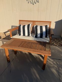 Compact 3-Piece Outdoor Patio Set – Wooden Loveseat & Coffee Table