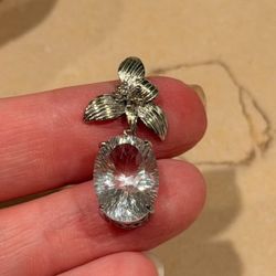 Solid Silver Natural White Crystal Wedding Pendant