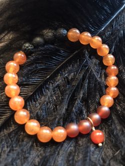 Genuine Handmade Carnelian Bracelet with Lava Bead detail