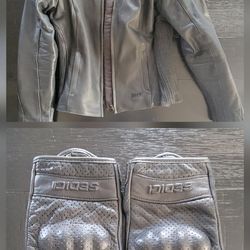 Women’s Leather Motorcycle Jacket And Gloves