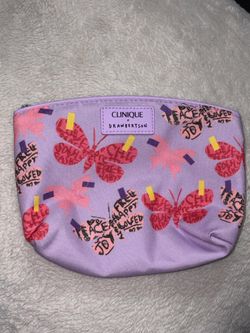 Clinique x Drawbertson butterfly print makeup lavender pink