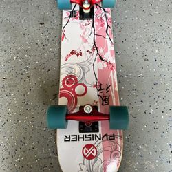 Black Top And Colorful Back Skate Board, Cherry Blossom Skater Board. 