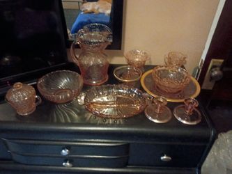 1930s vintage pink glass dinnerware set