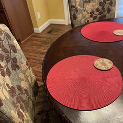 Round Cherry table with 4 fabric chairs