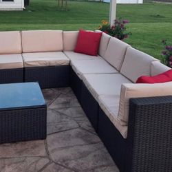 7 Piece Patio Black Wicker Furniture Sectional Set**Same Day Delivery
