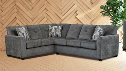 Gerald Woven Velvet gray Sectional with Accent Pillows