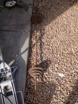Rusty Cast Iron Weight Bar with Plates