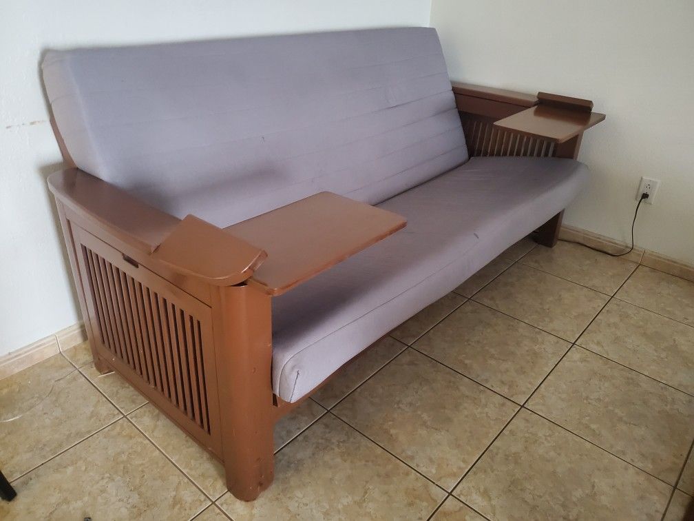 Wooden futon with IKEA mattress top