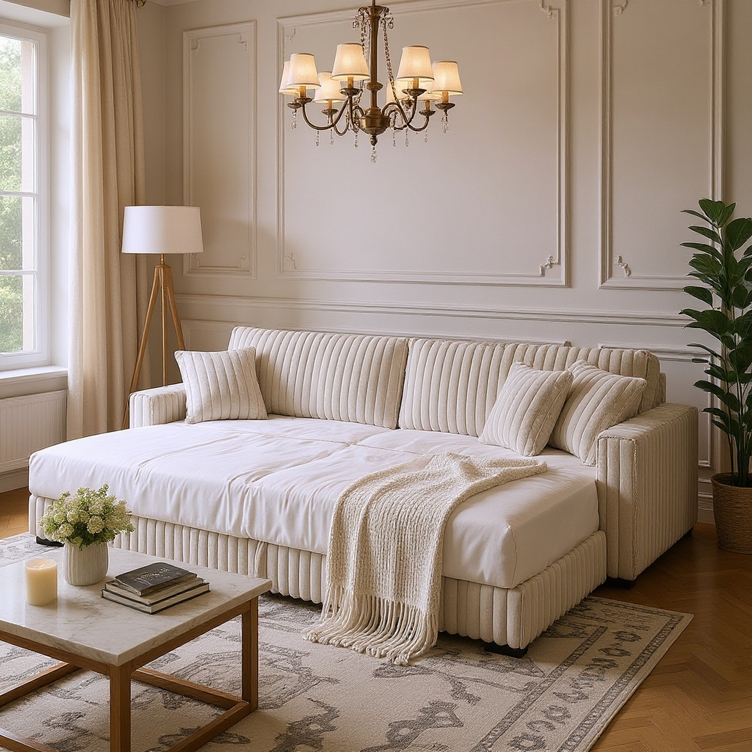 Dallas 122" U‑Shaped Sectional Sleeper Sofa with Double Storage Chaise