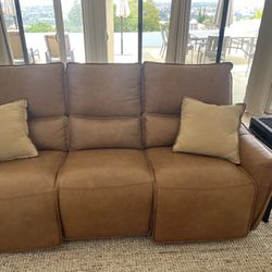 Tan Leather Zero Gravity Power Reclining Sofa