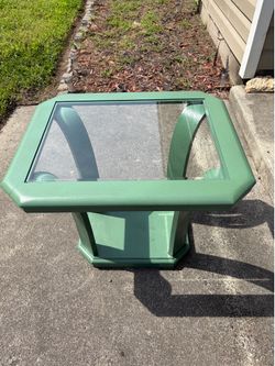 Green Octagonal Glass Top End Table