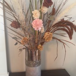 36” Dried Real Flowers Decor In Decorative Gold Pot 