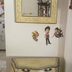 Mirror And Medium Antique Cabinet Set