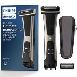 Philips Norelco Exclusive Bodygroom Series 7000 Showerproof Body & Manscaping Trimmer & Shaver with case and Replacement Head for Above and Below The 