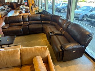 Dark Brown Power Reclining Sectional with Built in Consoles