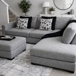 Modern Grey Sectional Sofa + Ottoman (Like New