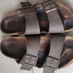 Birkenstock Sandals Brown Leather, Size 8 (37) Women's 