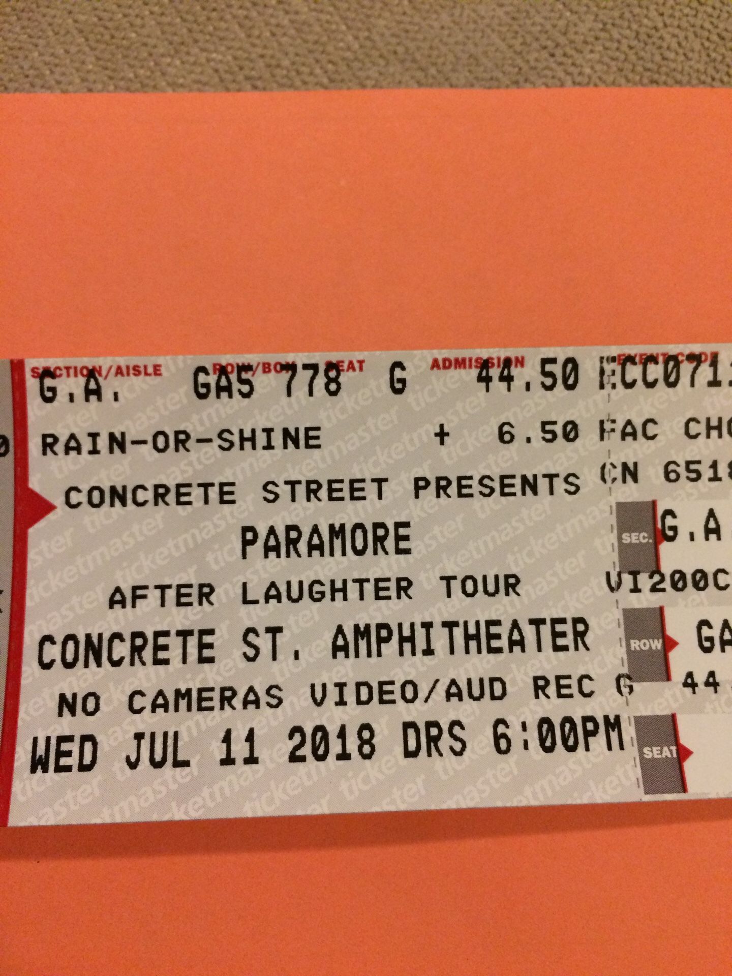 Paramore Concert ticket for tonight.