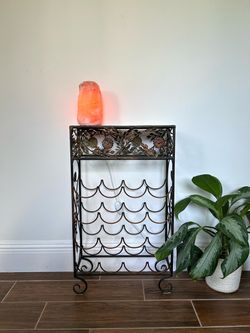 Vintage Style Antique Bronze & Gold Floral Slim Metal Wine Rack Table