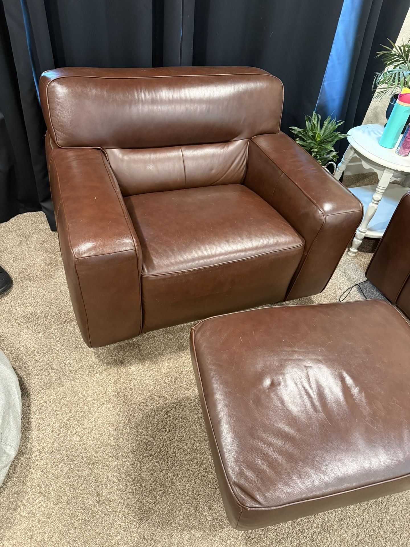 Beautiful Pleather Chair And Foot Stool